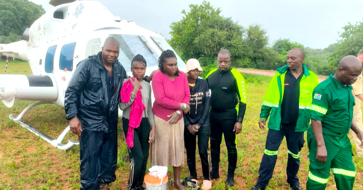 Family rescued from raging floodwaters at Gwakwani