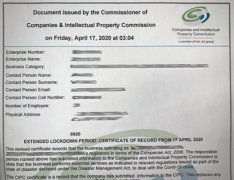 Extended lockdown period requires new CIPC certificate