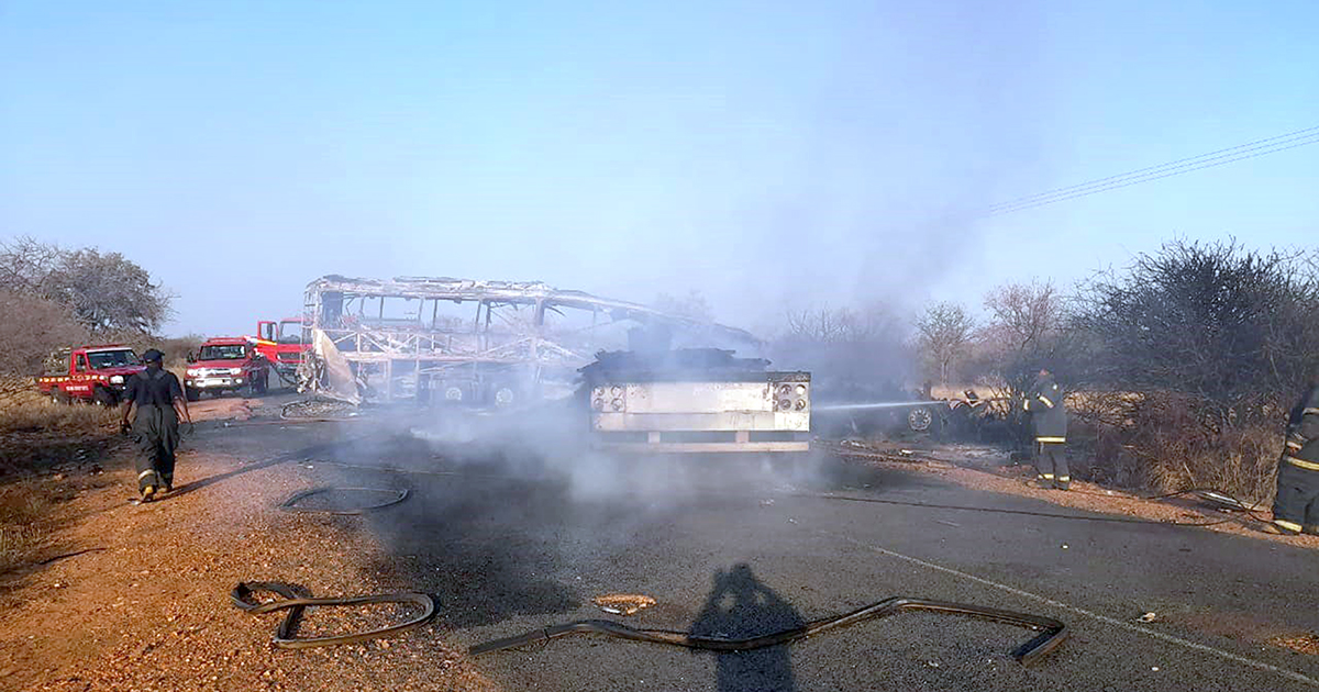 Nineteen die in fiery inferno following bus and truck collision