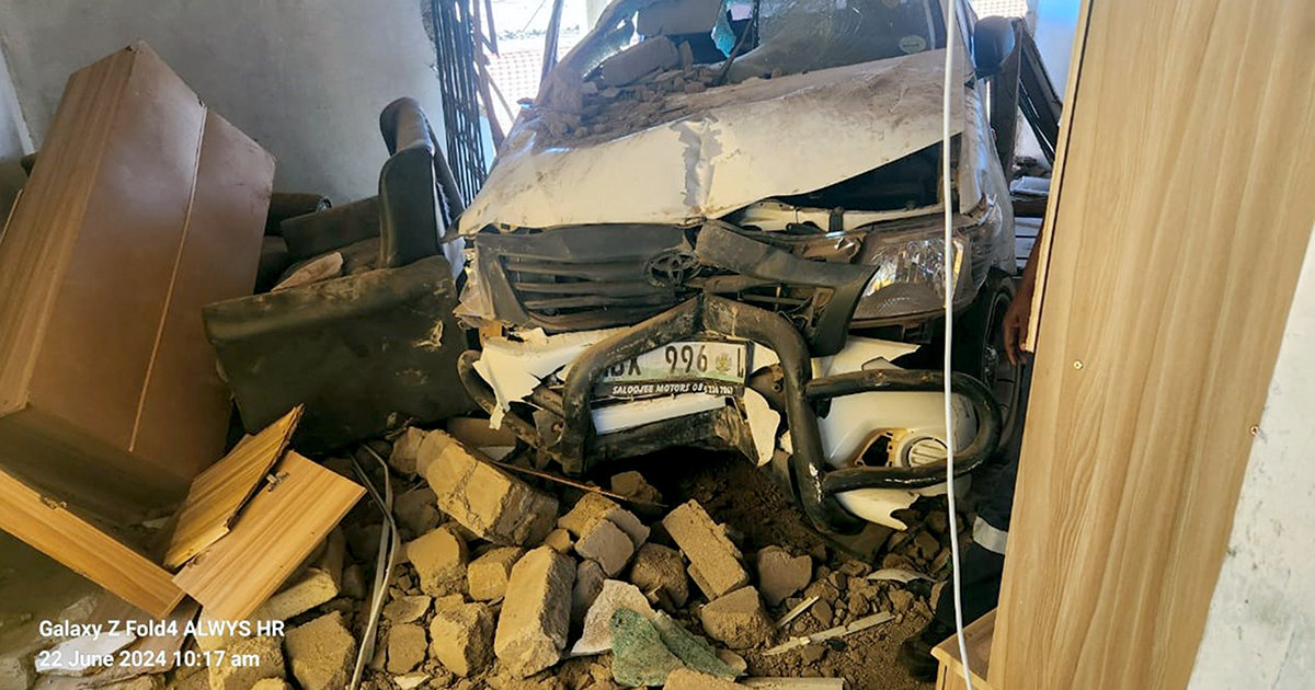 Family wake up in panic as bakkie crashes through living room