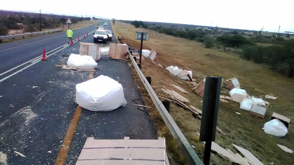 Truck carrying toxic substances overturns near toll gates